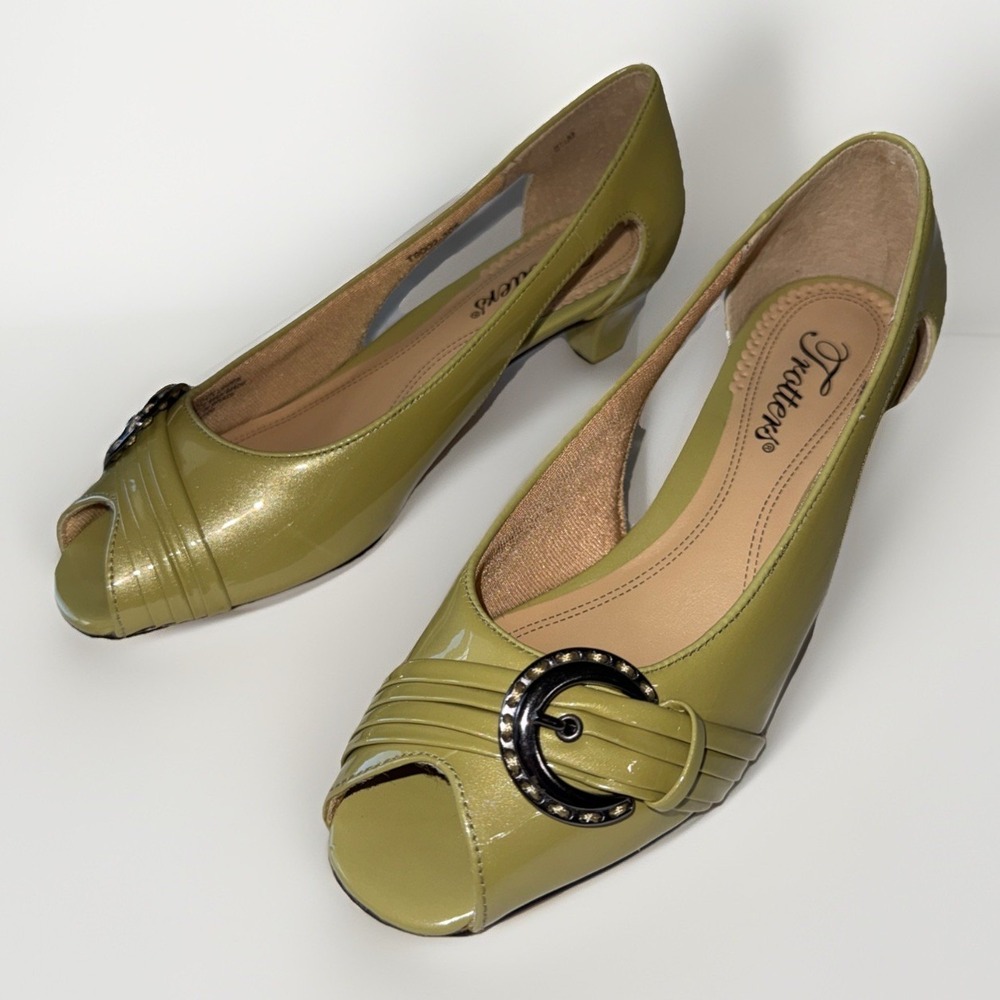 Trotters Maxine Lime Green Patent Leather Peep Toe D'Orsay Heels Size 5.5M